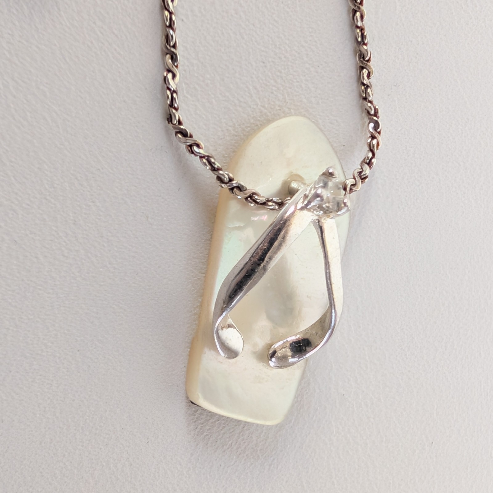 Sterling Flip Flop Necklace Mother of Pearl 20″ Italy 925 Beach Jewelry Gift Box
