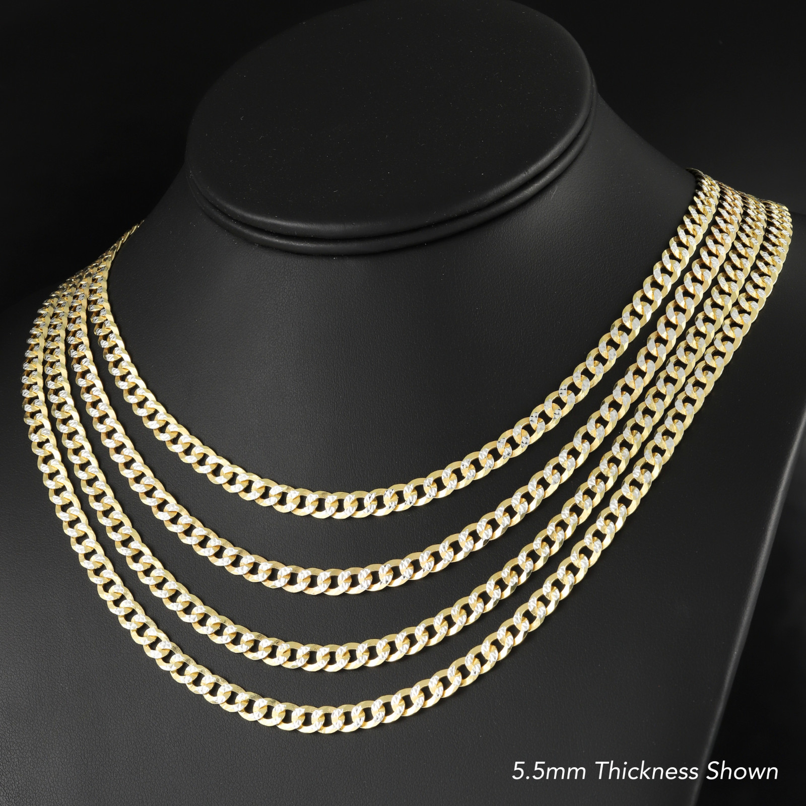 Two-Tone Gold 4mm-7.5mm Curb Chain Italian Necklace 18″-26″ 925 Sterling Silver