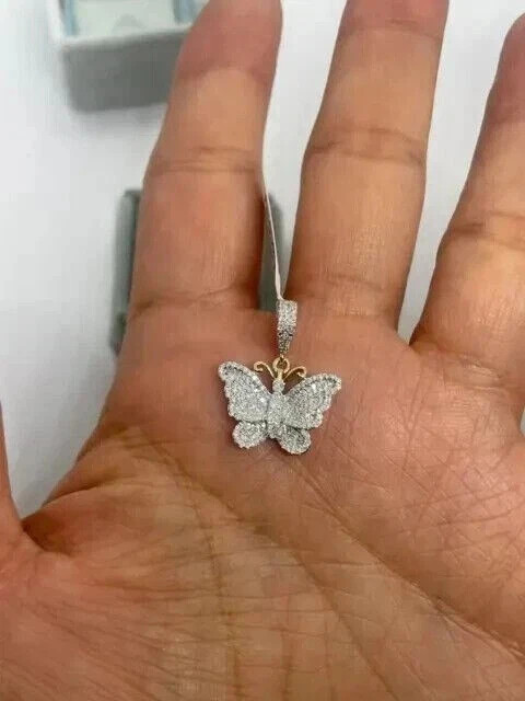 2.25Ct Round Cut Natural Moissanite Butterfly Pendant 14K Two Tone Gold Plated