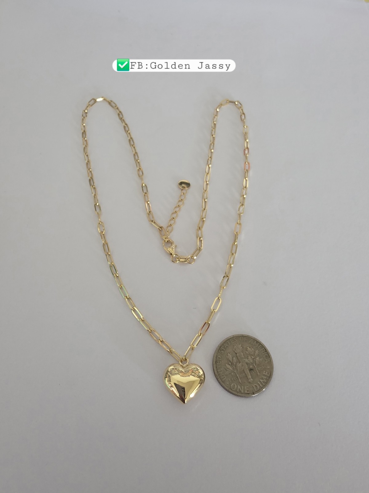 18K Gold PaperClip W/ Small Heart Necklace