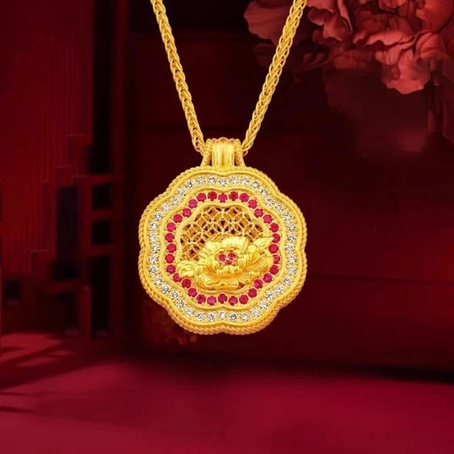 1.22Ct Round Cut Lab Created Ruby Beauty Women’s Pendant 14K Yellow Gold Plated