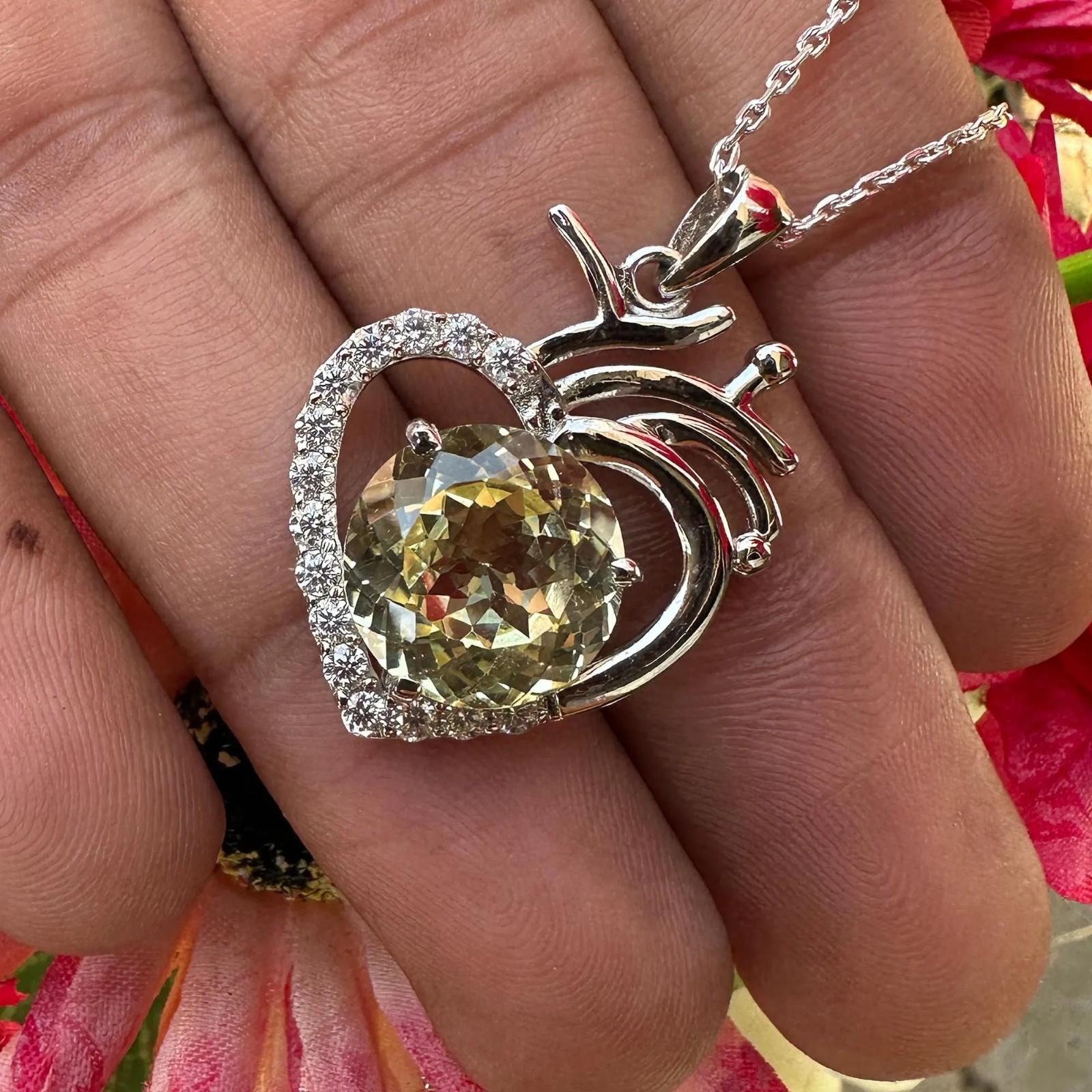 Certified Yellow Sapphire 30 Ct Heart Pendant Necklace 925 Sterling Silver