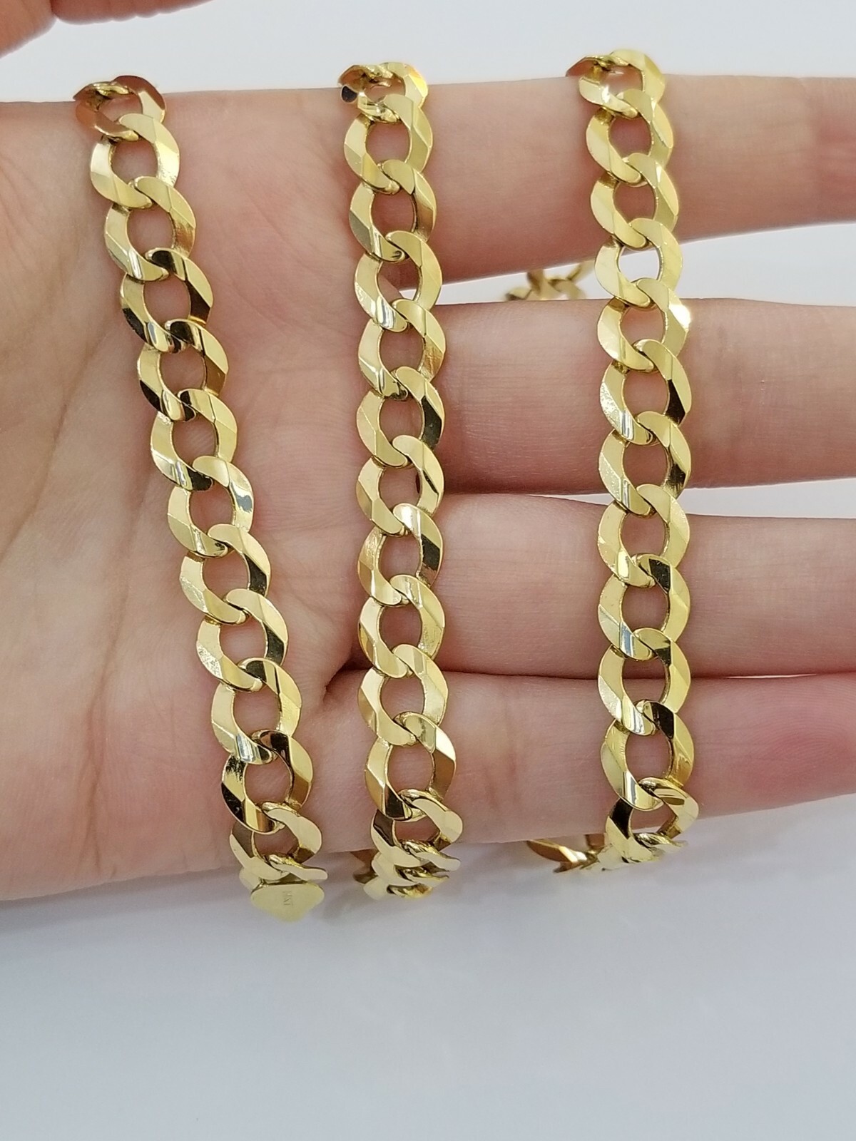 Solid 7mm 14k Gold Cuban curb Link chain Necklace 20 22 24 26 28 30 Inch Real