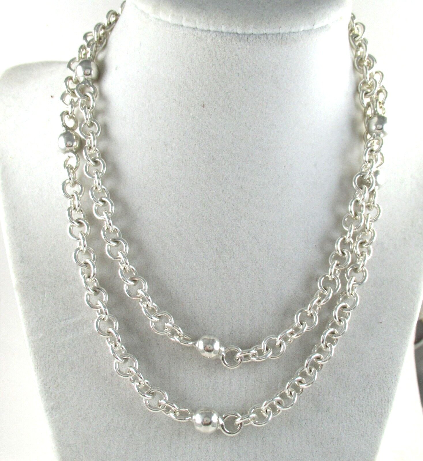 Mexico .925 Sterling Silver Fancy Link Chain Necklace Single Strand Rolo Cable