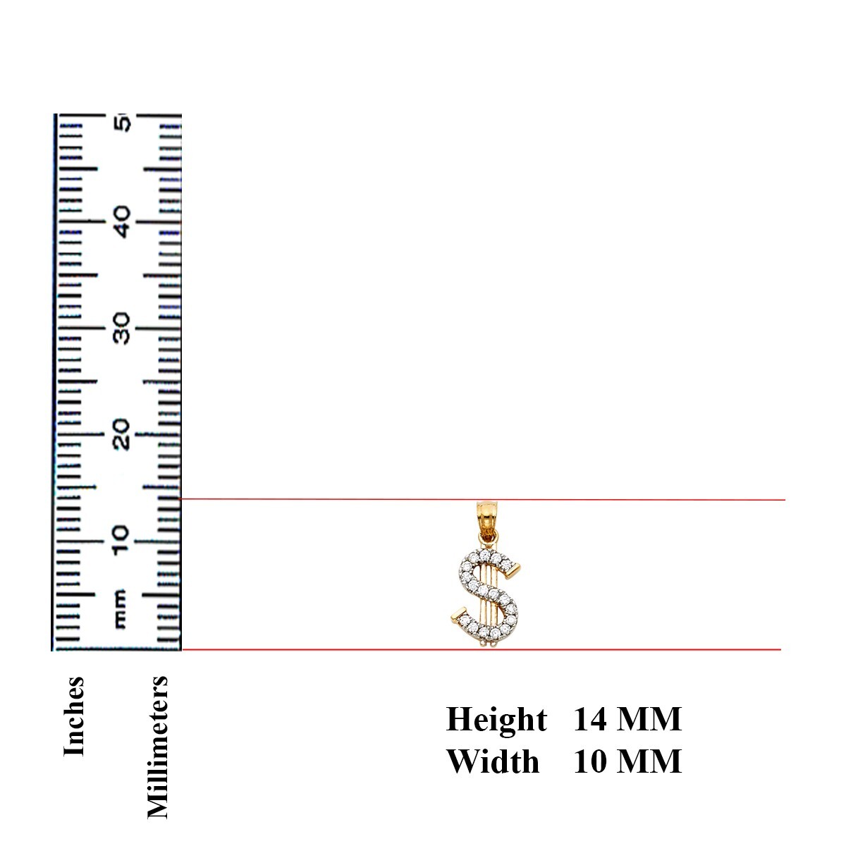 14K Yellow Gold Cubic Zirconia Dollar Sign Pendant For Necklace or Chain