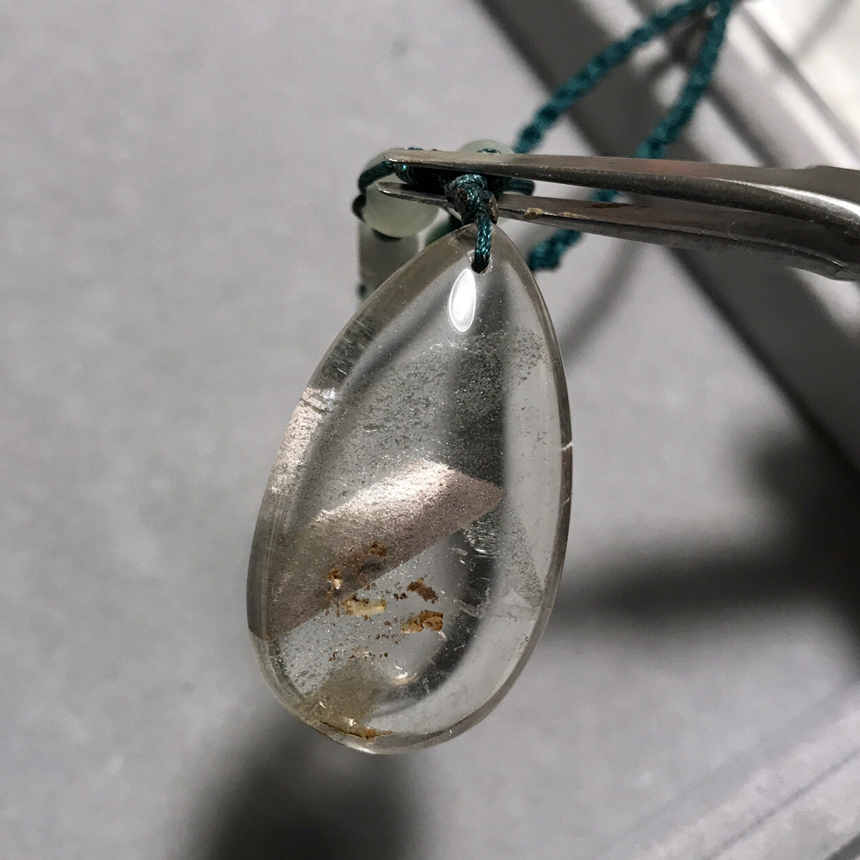 US SELLER Natural Green Phantom Quartz Pendant Teardrop Brazil Crystal Gem Stone