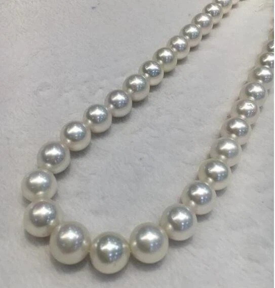HUGE AAAA 12-14MM NATURAL SOUTH SEA GENUINE ROUND WHITE PEARL NECKLACE 17″