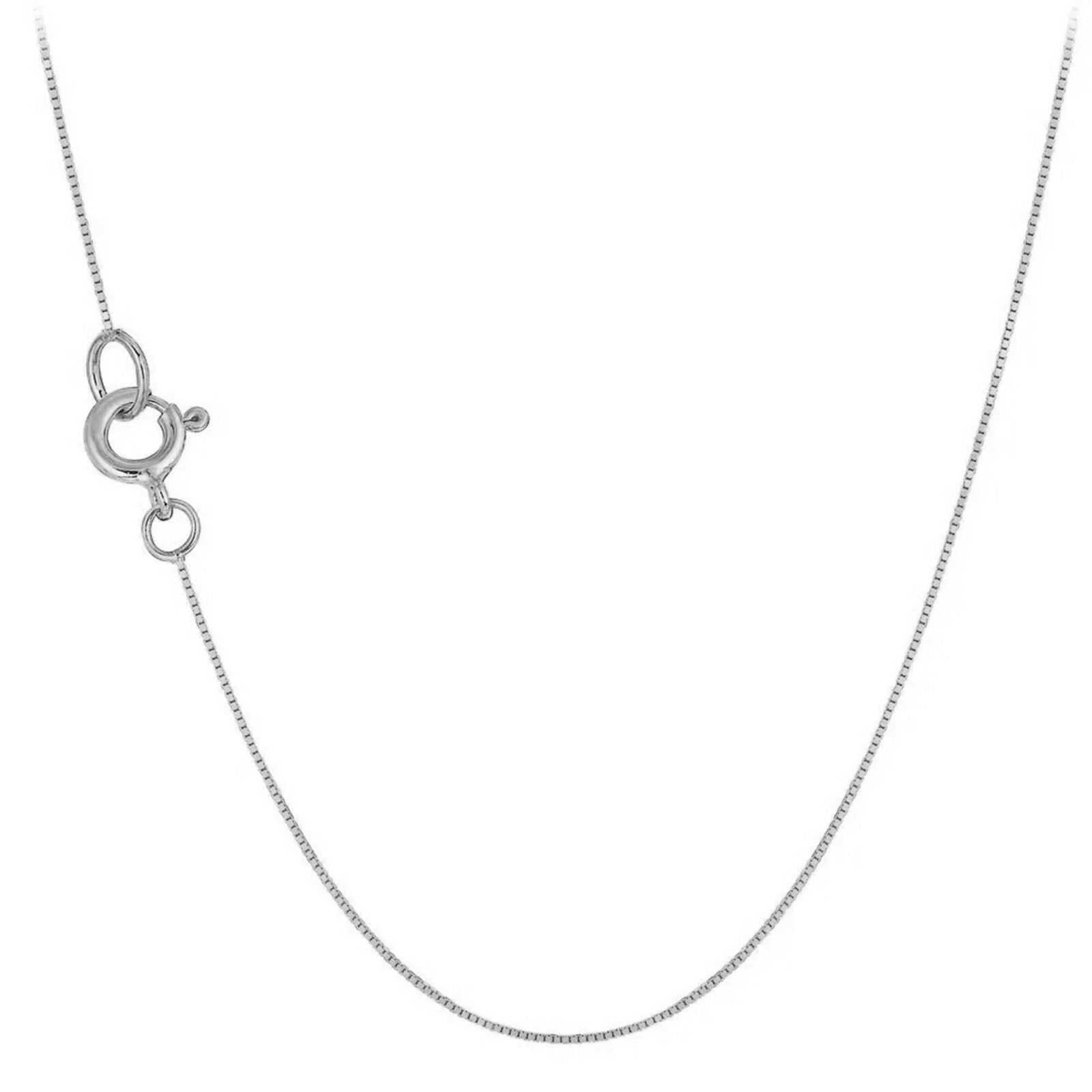 14K Solid White Gold 0.45 mm Box Chain with Spring Ring Clasp 16″ 18″ 20″