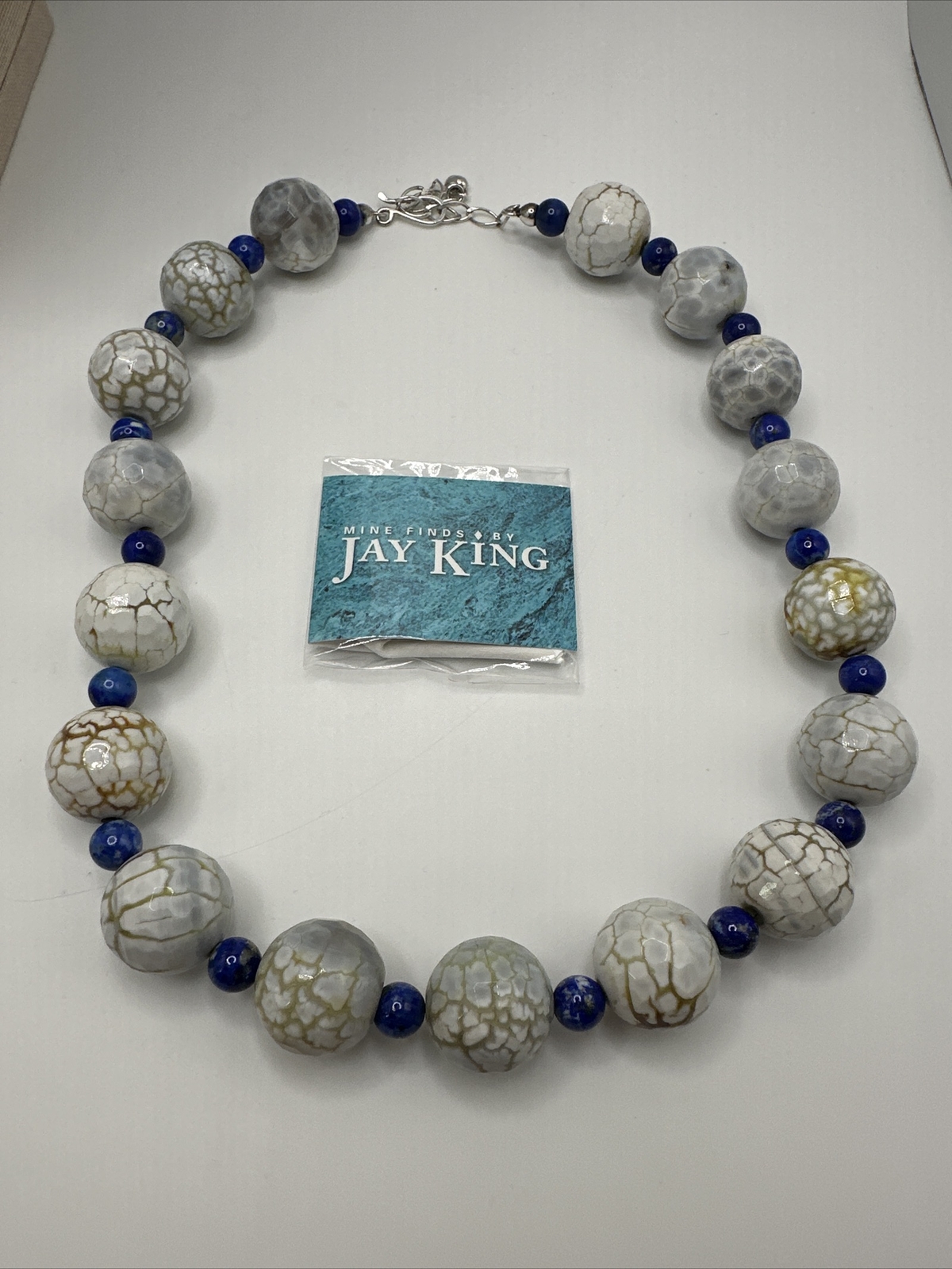 Mine Finds By Jay King Beautiful Cracked Agate & Lapis Lazuli Beaded Necklace