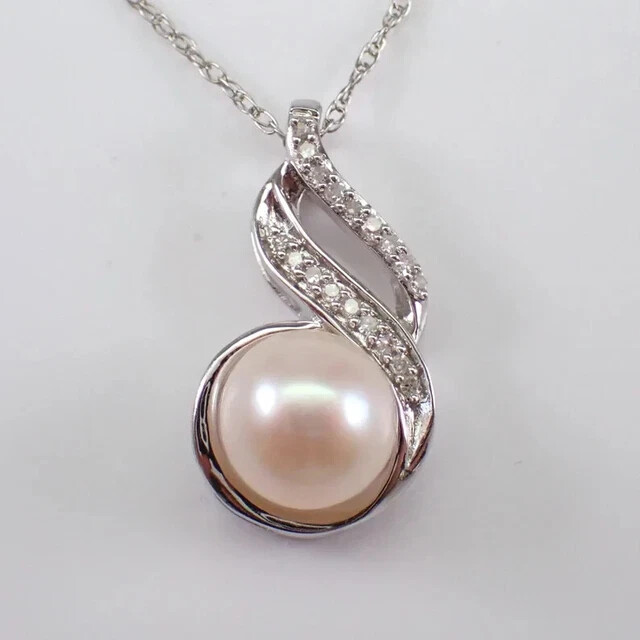 2Ct Round Cut Natural Pearl Solitaire Pendant 14K White Gold Plated Free Chain