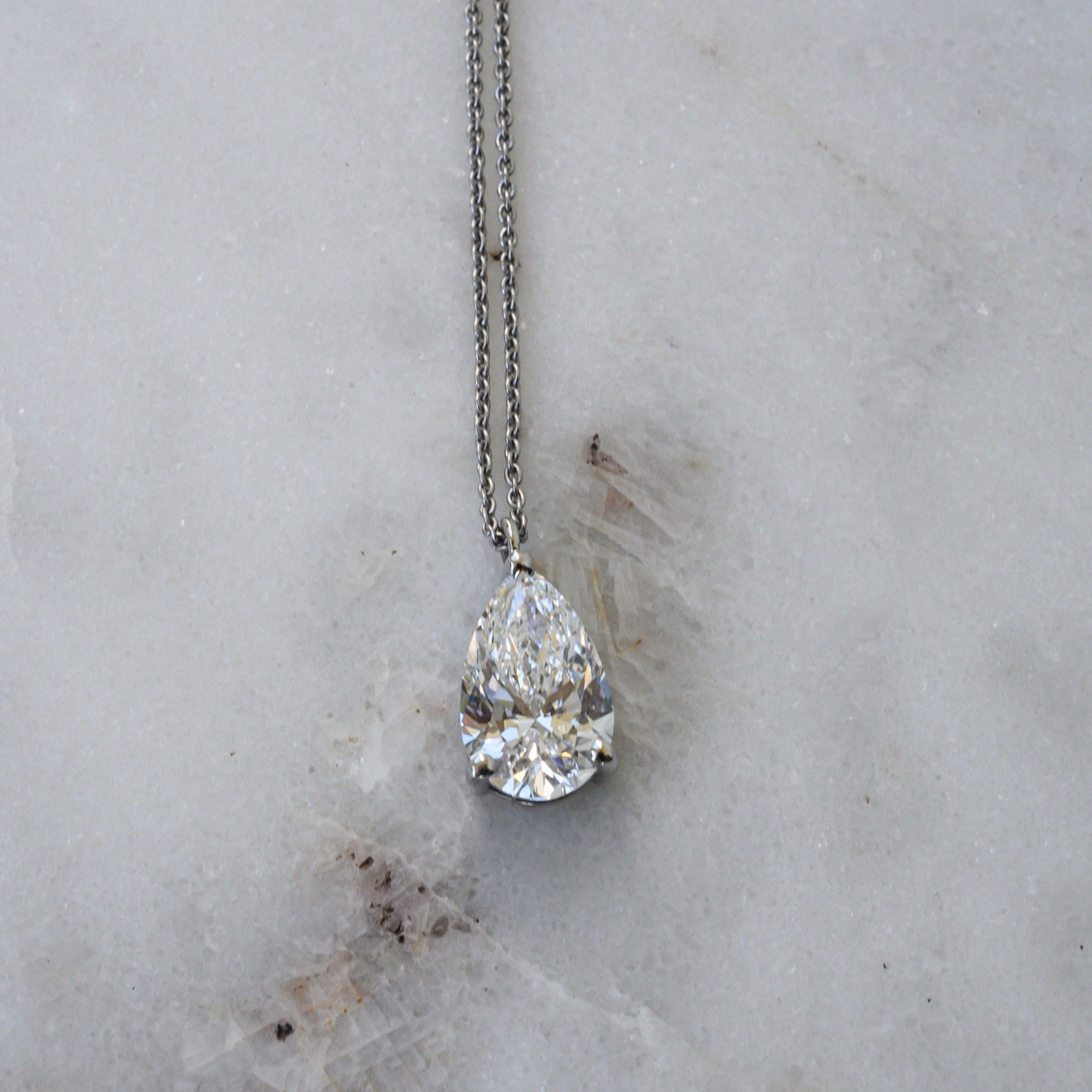 Platinum 950 3.02ct Lab Grown Pear Diamond Solitaire Necklace E VVS1