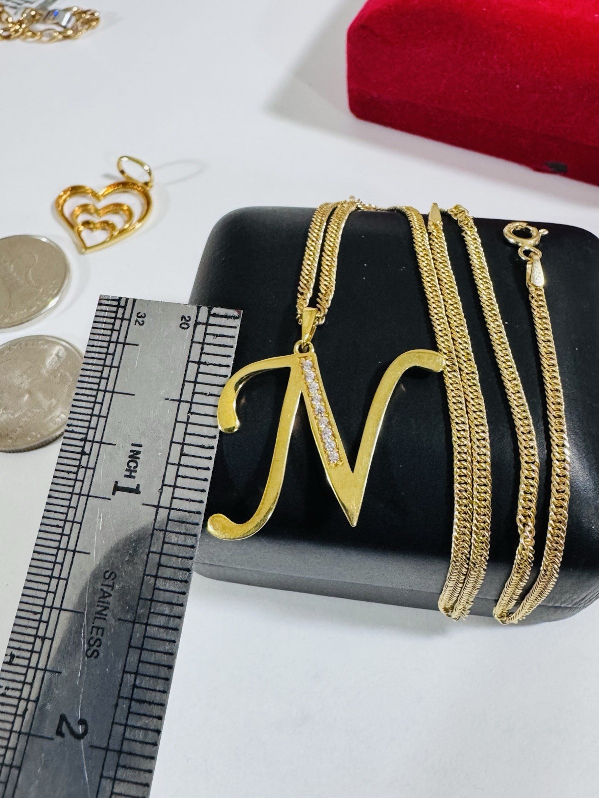 18K 750 Genuine Gold Letter N Set Necklace 15.6/16” Inch Long 4.54g 2.2mm