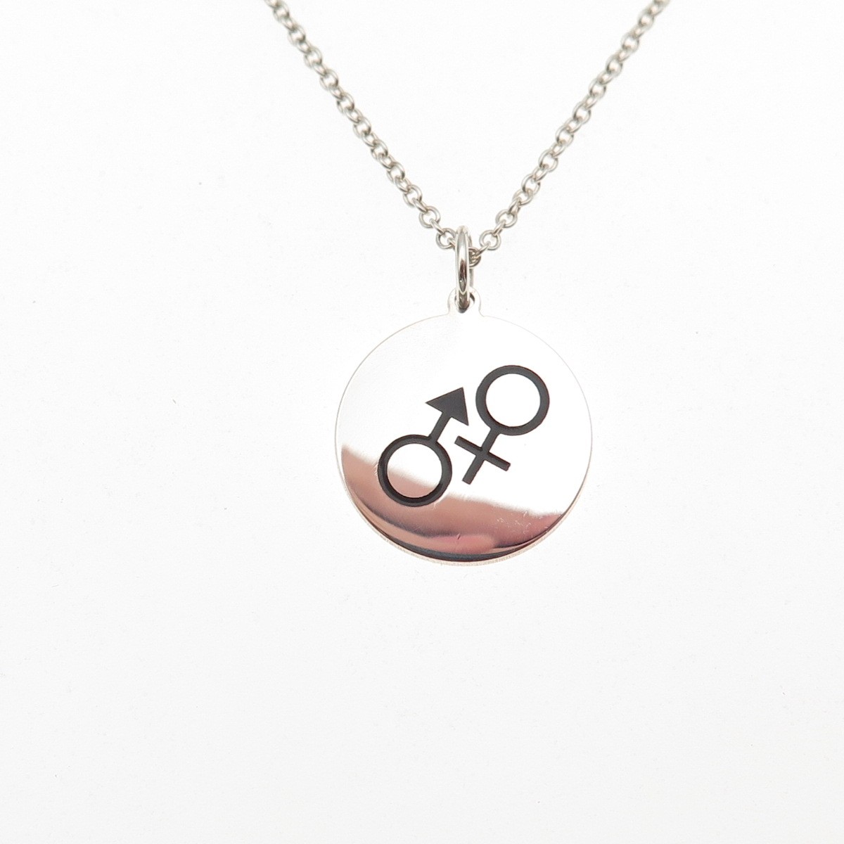 925 Sterling Silver Enamel Male & Female Symbol Cable Chain Necklace 18″