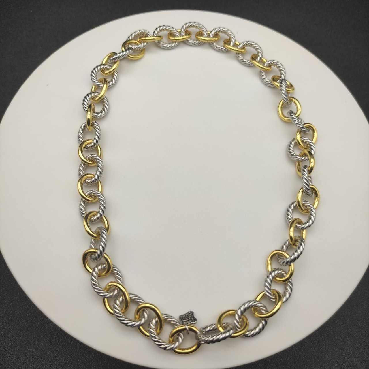 David Yurman Oval Link Chain Necklace Sterling Silver with 18K Yellow Gold 17.3″
