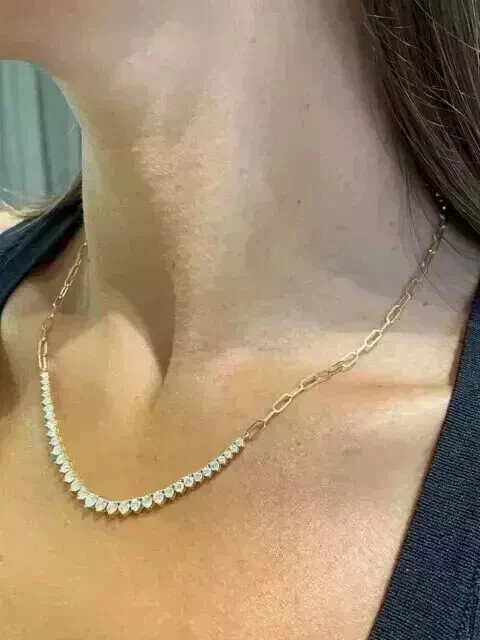 6 CT Round Cut White Moissanite Women’s Tennis Necklace 14K Yellow Gold Plated