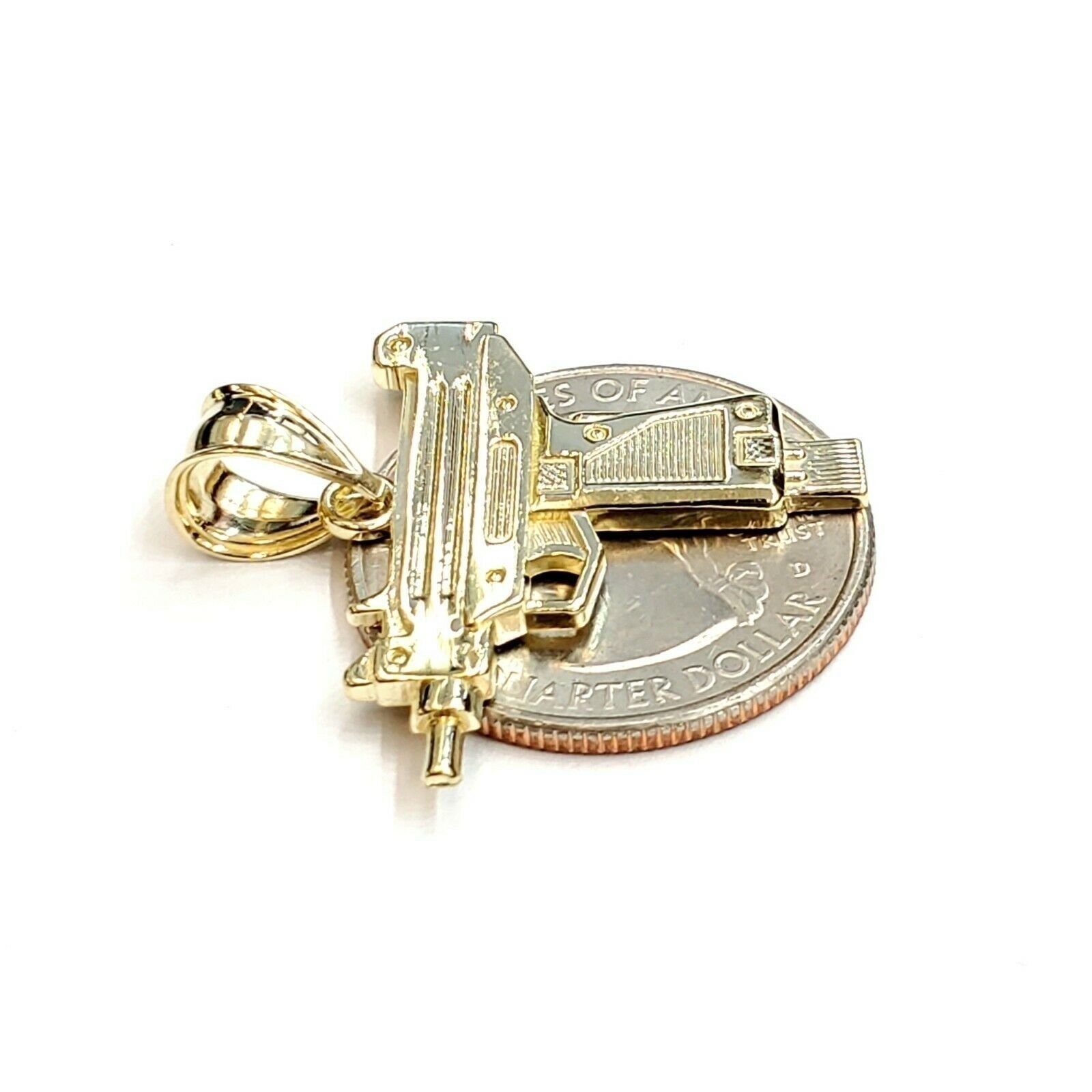 10k yellow Gold solid Uzi machine gun Pendant charm gift male fine jewelry 2.2g