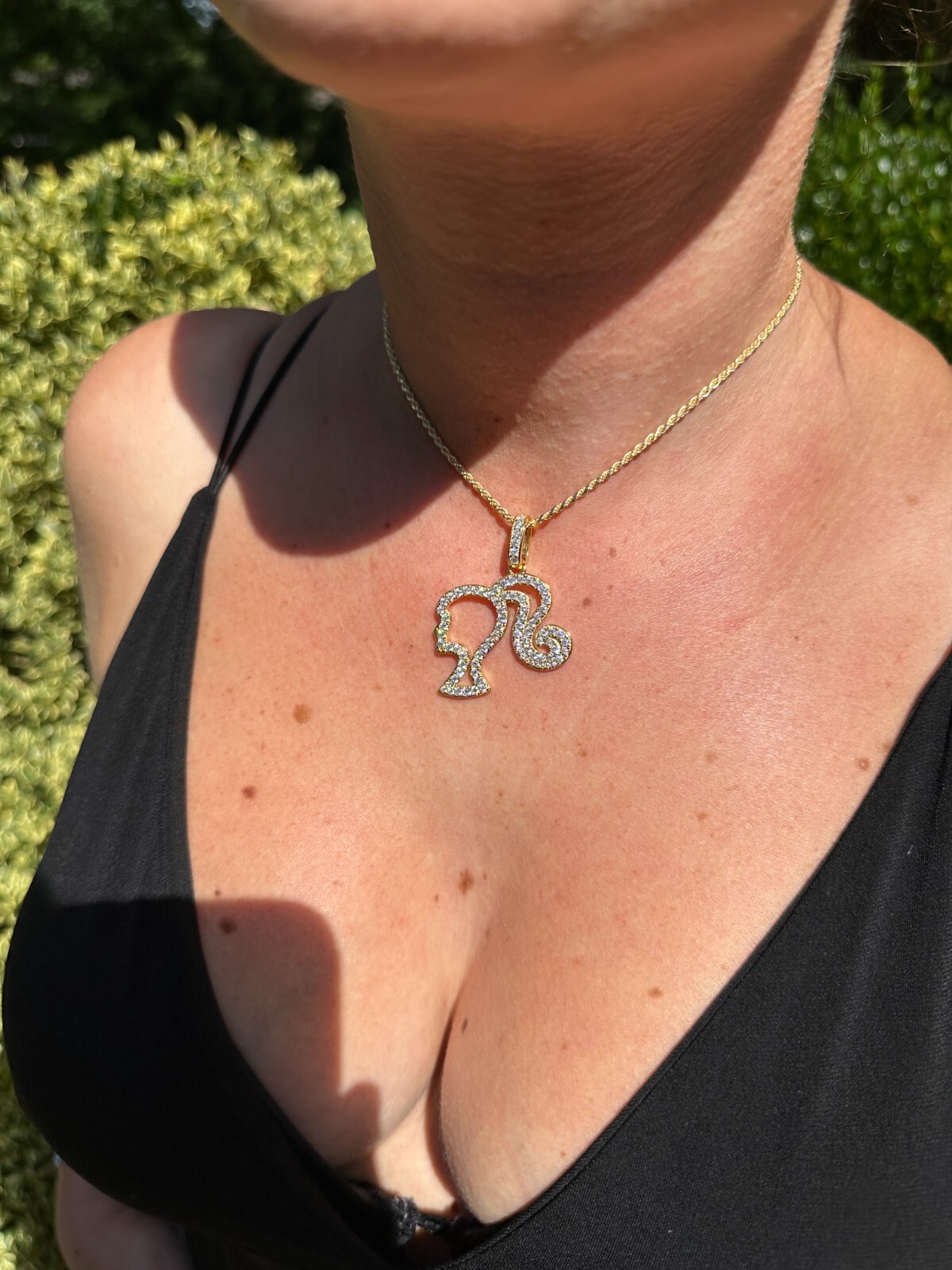 Real MOISSANITE 925 Silver Barbie Doll Pendant Necklace 14k Gold Rose Plated