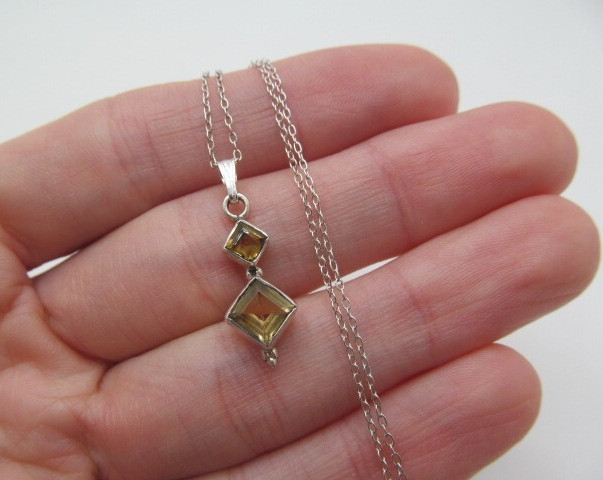925 Sterling Silver Double Citrine Journey Pendant Oval Link Chain Necklace