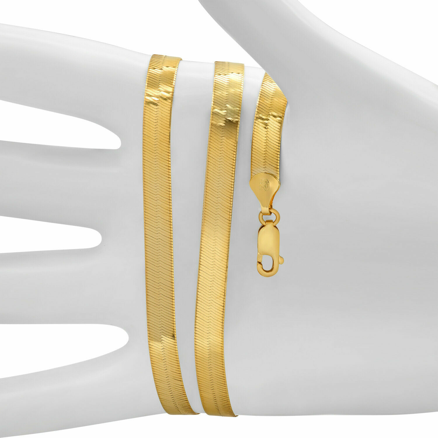 10K Yellow Gold Solid 4mm-6mm High Polish Silk Herringbone Chain Necklace 16-24″