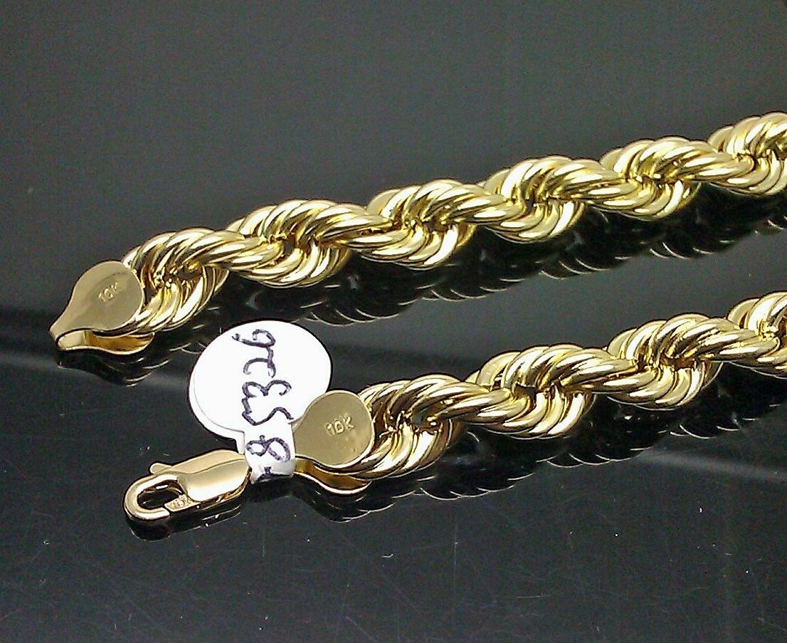 10k Gold Rope Chain 2mm-8mm Necklace 16-30 Inch men women Diamond cut Real Sale