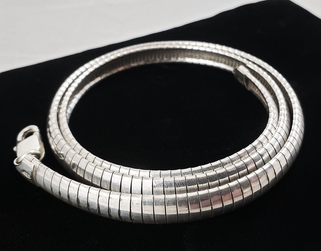 Heavy 41g Italy Sterling Silver 20″ Long 7mm Wide Omega Chain Necklace
