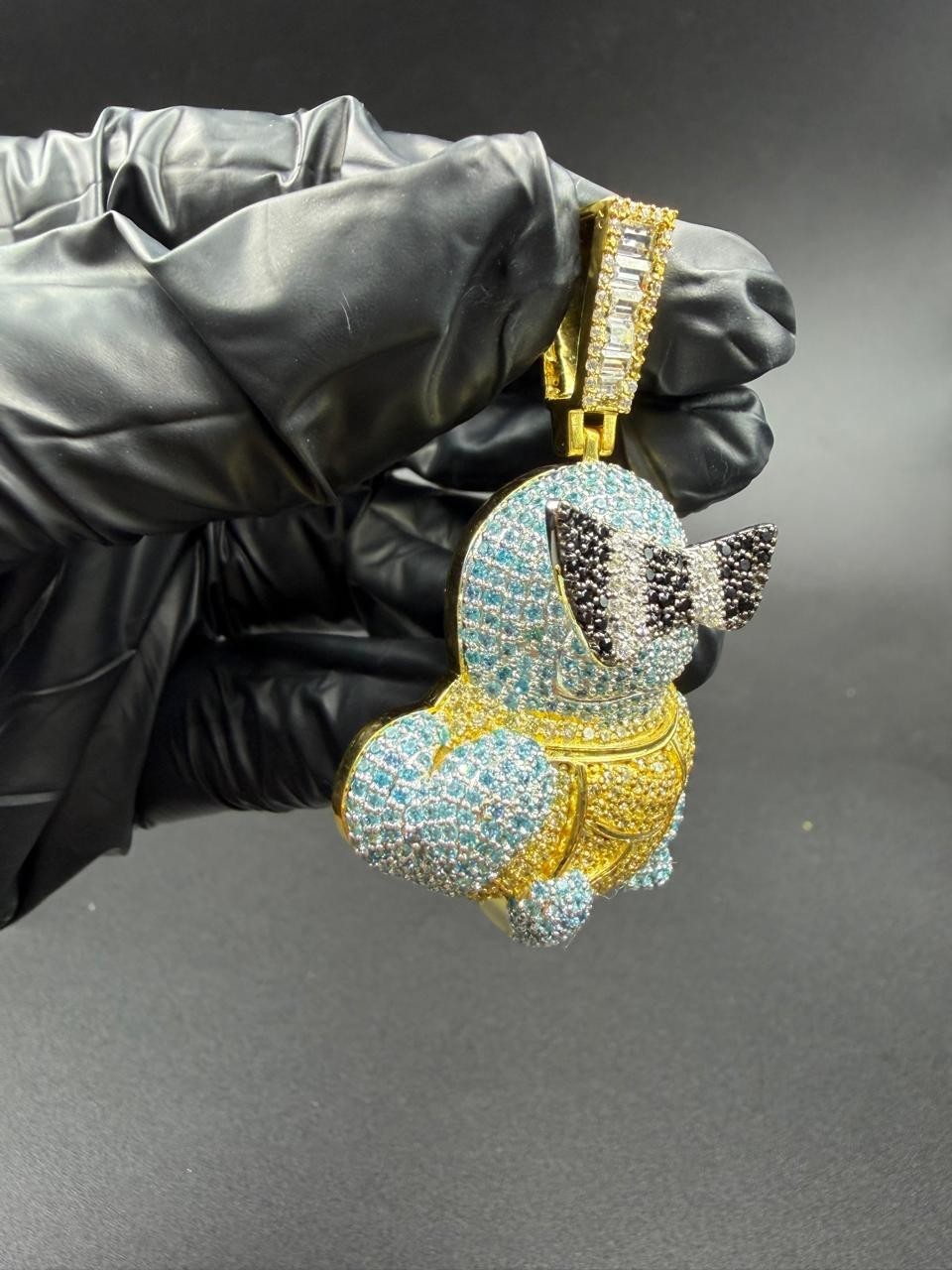 4Ct Round Cut Moissanite Squirtle Cartoon Pendent 14K Yellow Gold Plated Silver