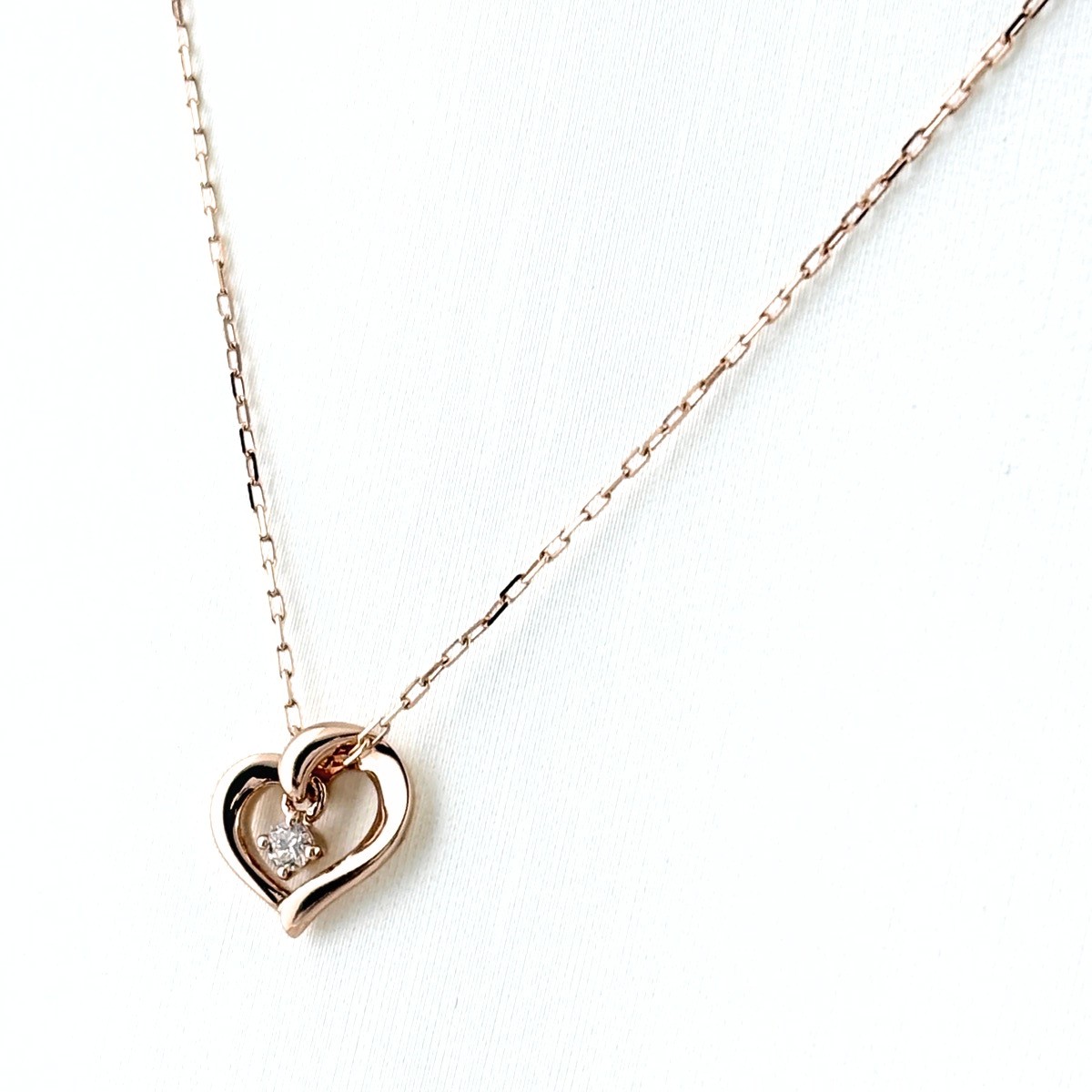 4℃ Heart motif Necklace PG Pink Gold Pendant melee diamond Necklace K10 di…