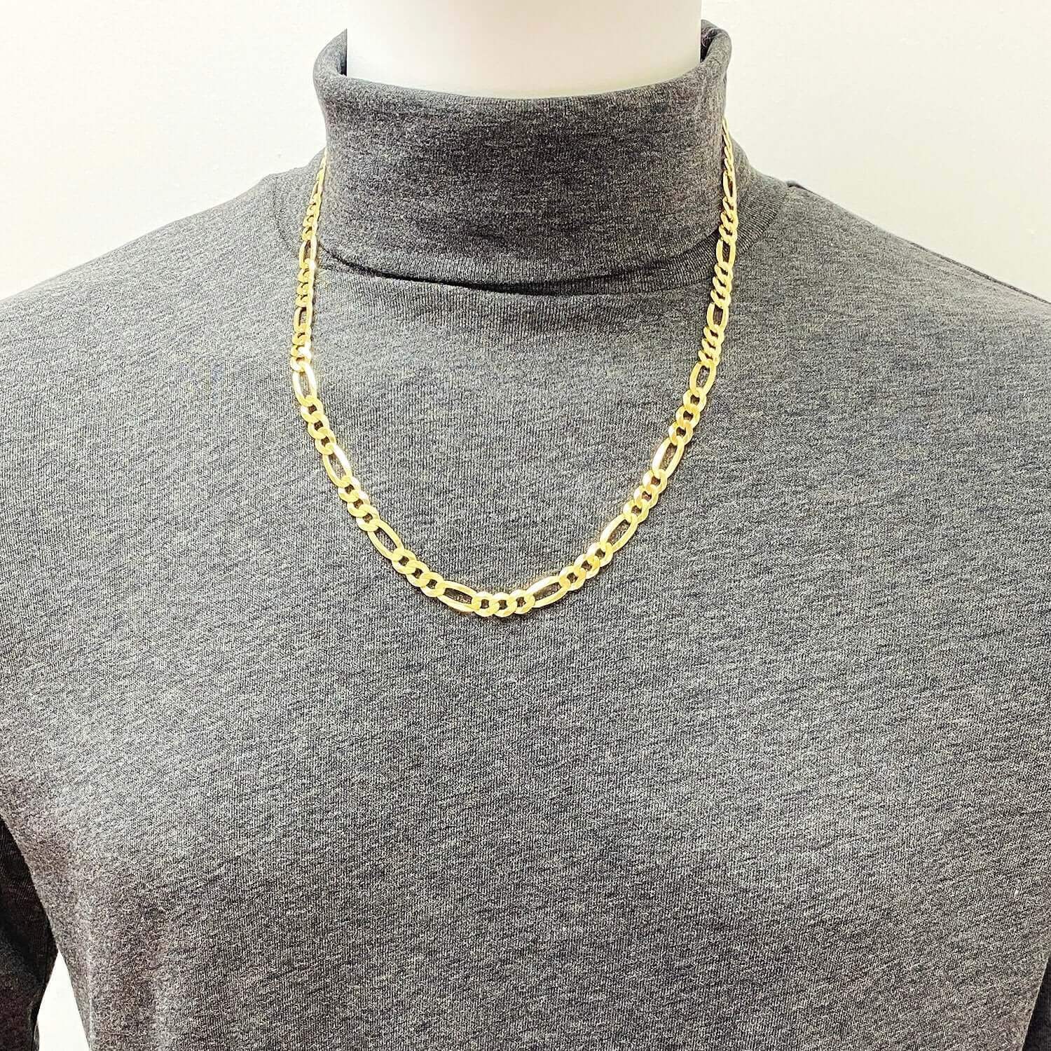 Solid 14K Yellow Gold Over Silver 7mm Figaro Chain Necklace 18″-24″