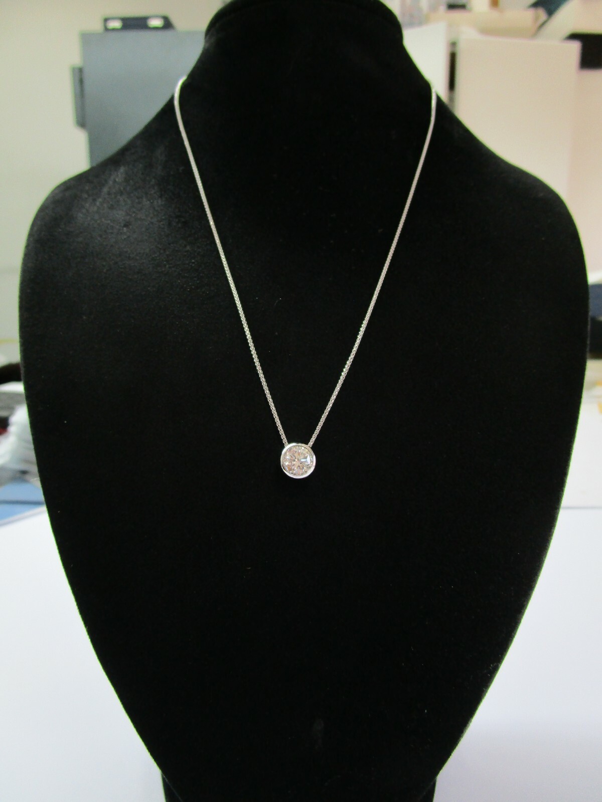 Bezel Solitaire Round Diamond Pendant & Chain 1.32Ct F-I1 100% EYE CLEAN