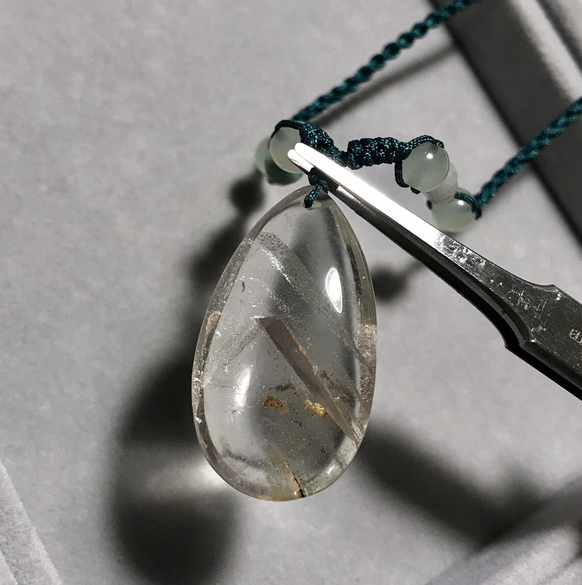 US SELLER Natural Green Phantom Quartz Pendant Teardrop Brazil Crystal Gem Stone