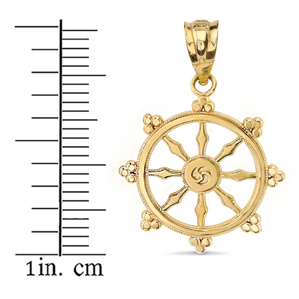 Gold Buddhism Dharmachakra Dharma Wheel Pendant Necklace (Yellow/Rose/White)