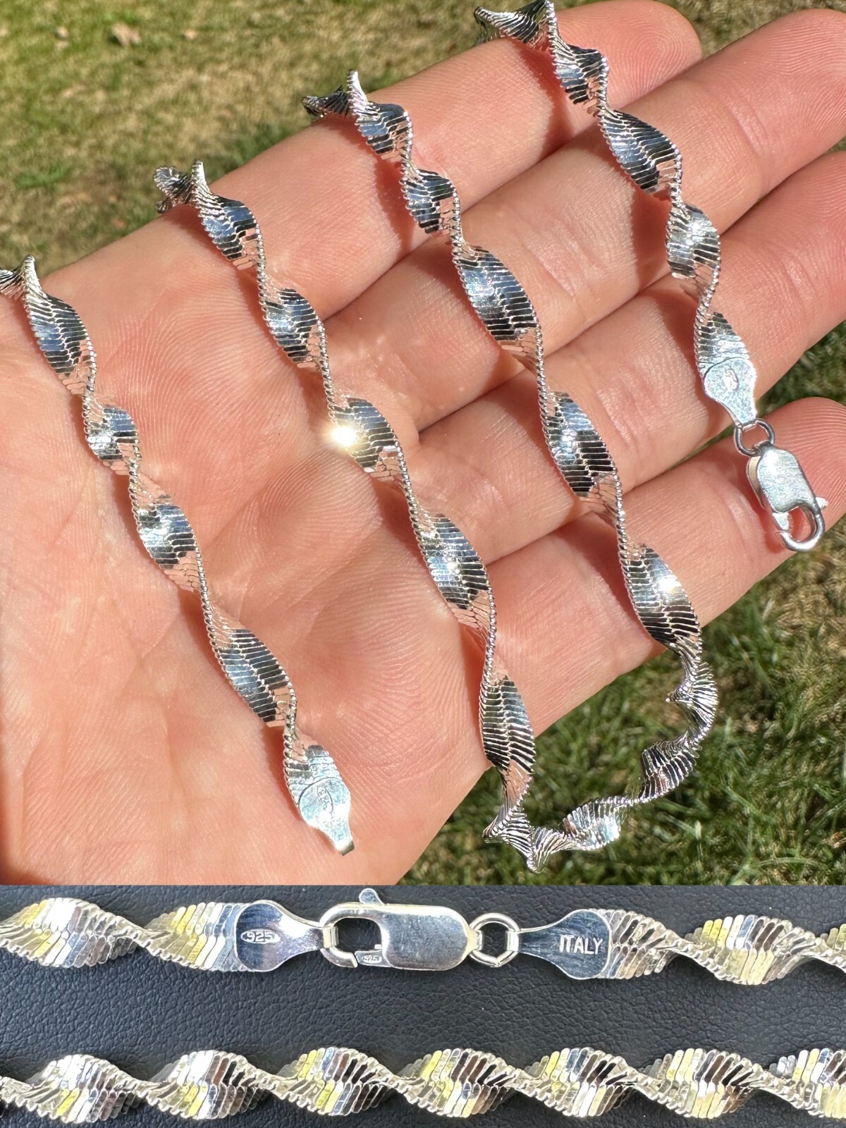 Real 925 Sterling Silver 6mm Loose Singapore Rope Chain Necklace Herringbone