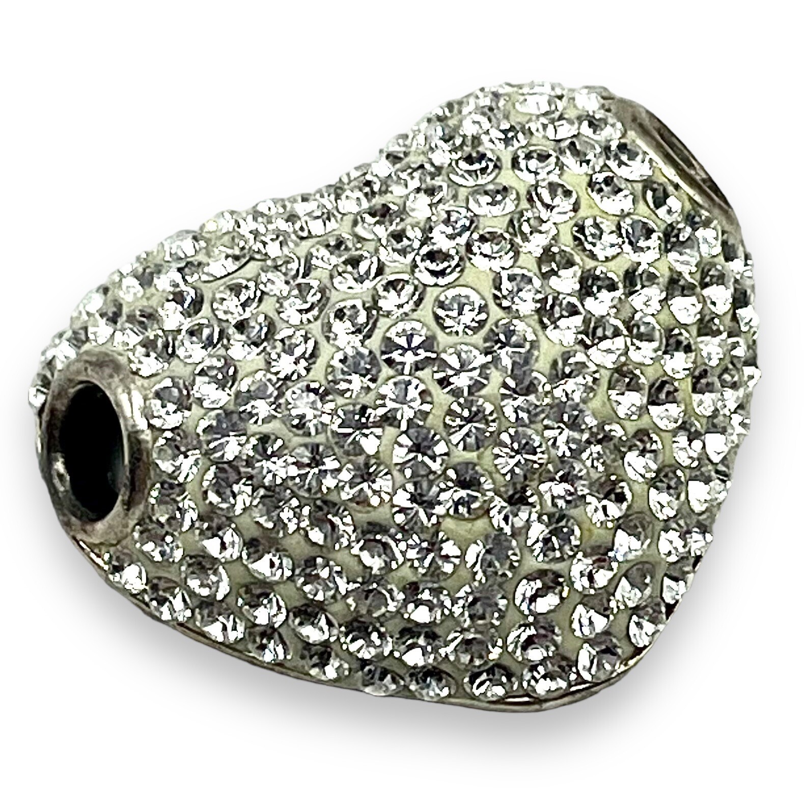 CRYSTAL PAVE HEART Slide Bead Charm 1” N925 Quiet Wealth Bling Shhhh EUC