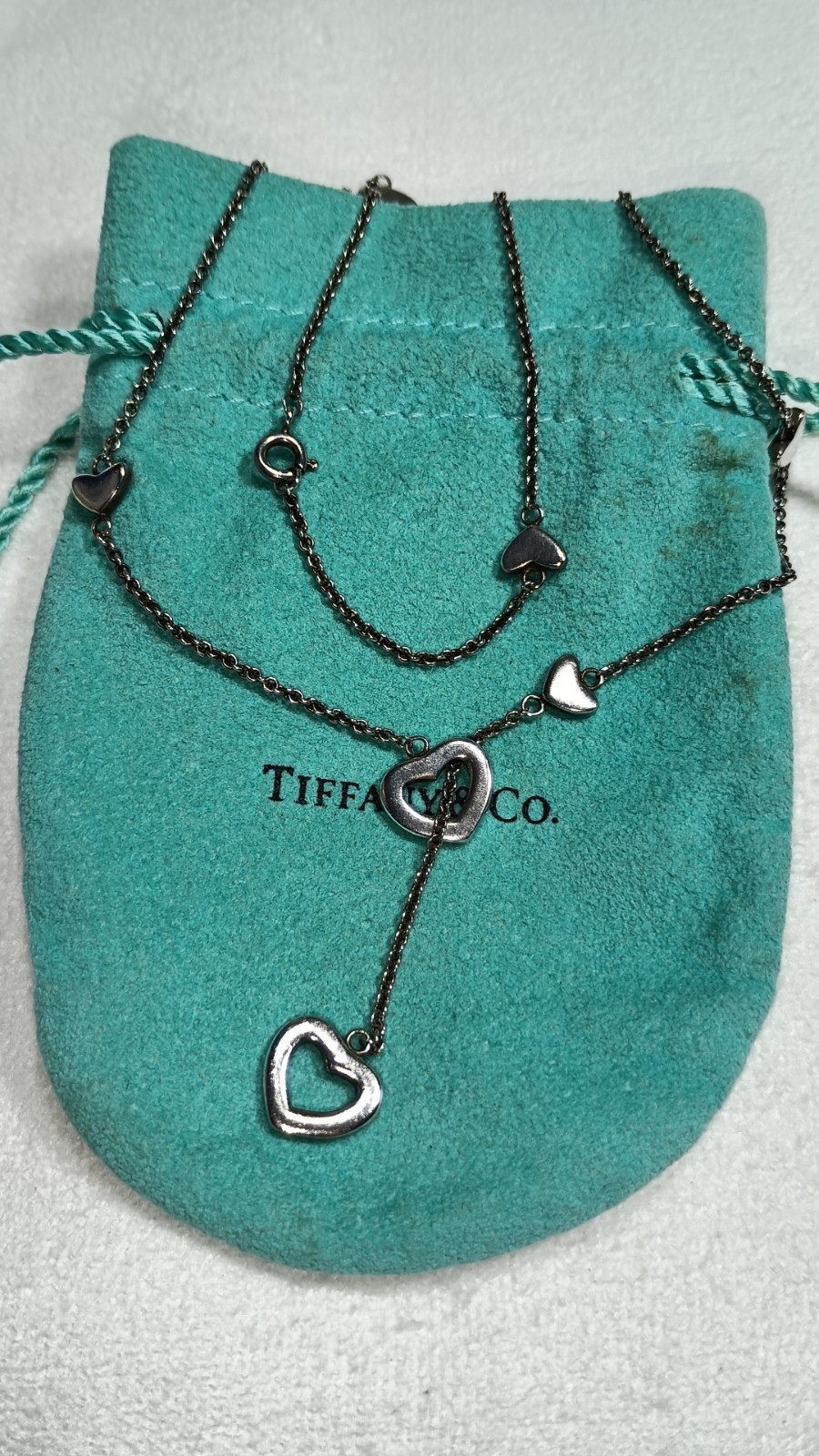 Vintage Tiffany and Co Sterling Silver Heart Lariat Necklace 19 inches