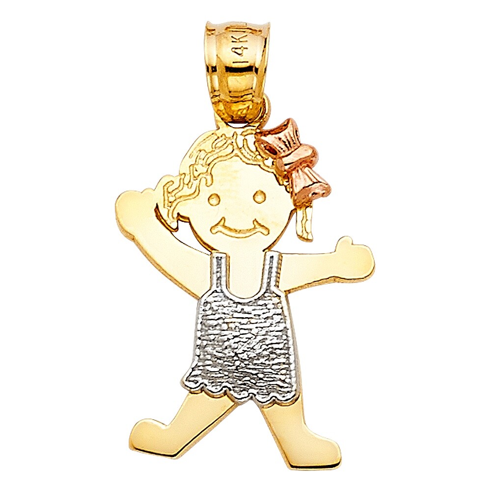 14K Solid Gold Girl Pendant – 26mm x 15mm 14K Real 3T Gold Girl Charm Pendant.