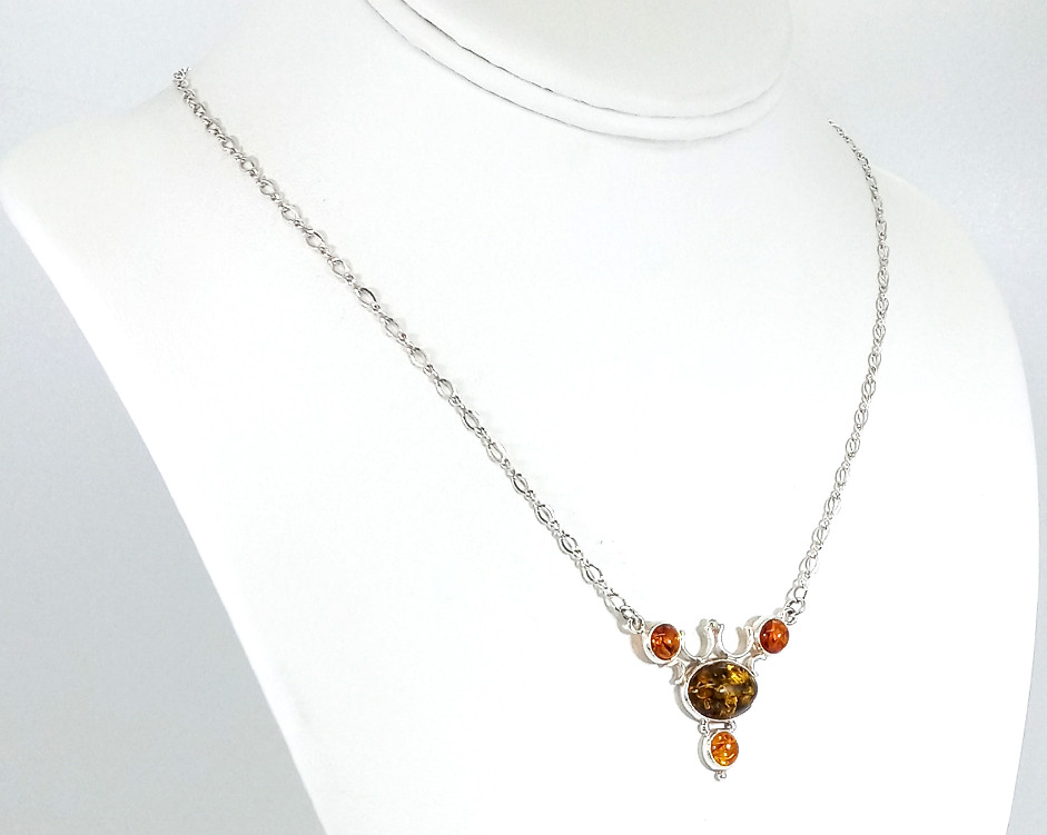 Vintage 925 Sterling Silver Minimalist Baltic Amber Modernist Necklace