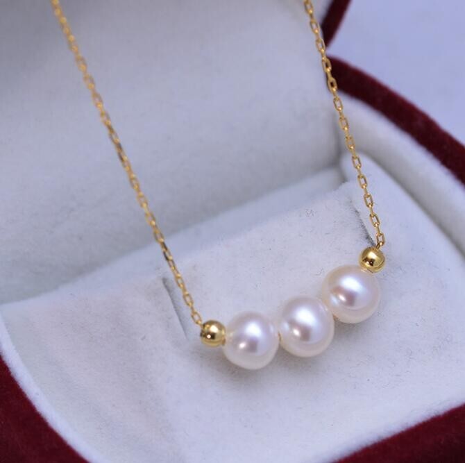 18” Natural AAA+ South Sea 5-6mm White Round Pearl Necklace 14k Gold P