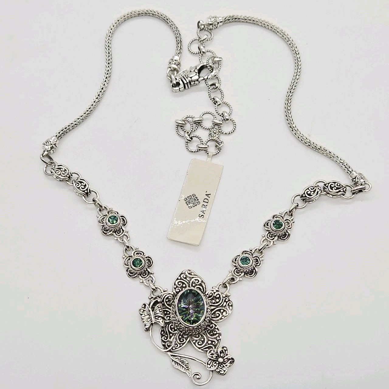 Sarda Wildflower Necklace Mystic Quartz Topaz Bali Sterling Silver 925 Flower