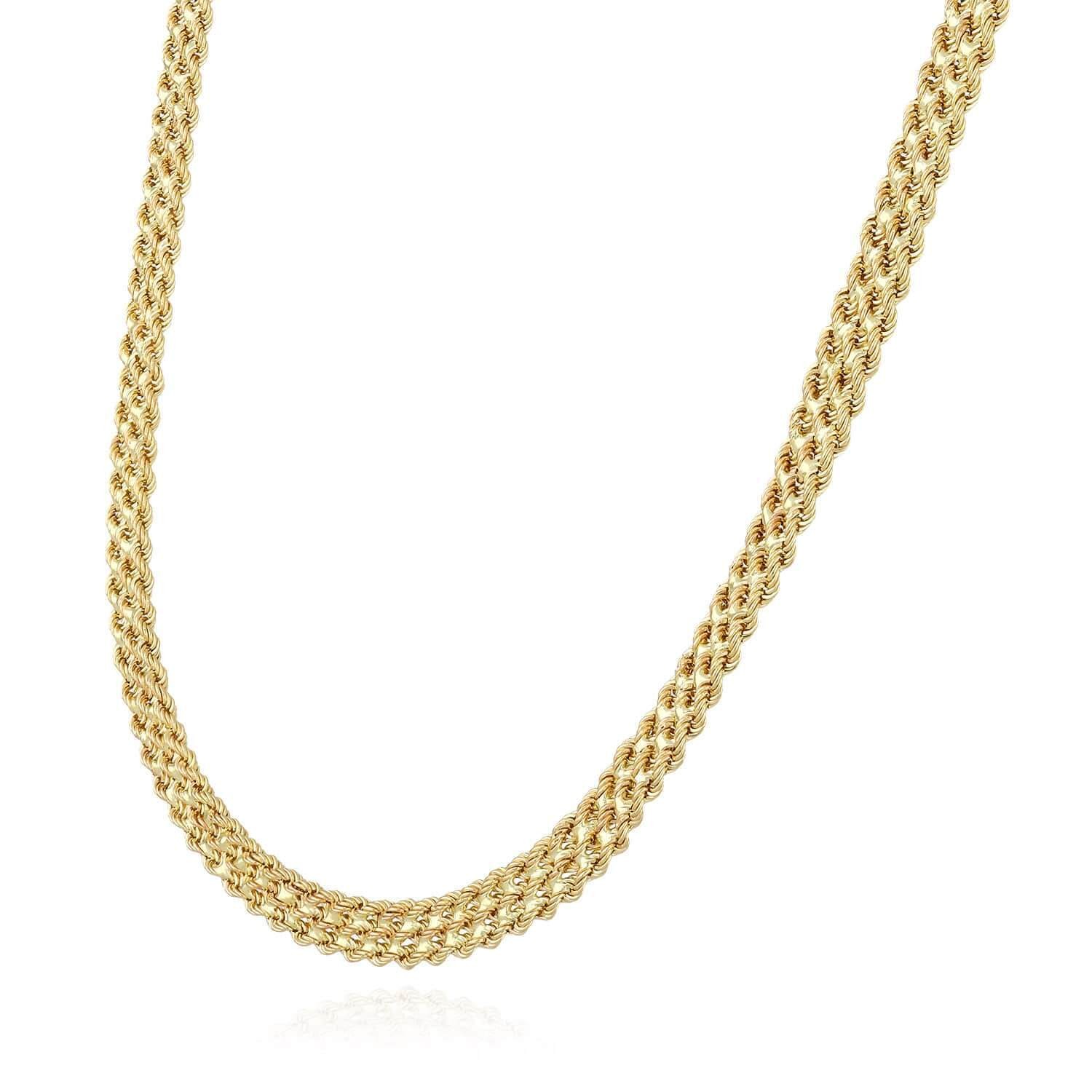 14K Yellow Gold 3-Row 6mm Flat Rope Chain (Hollow) 18″