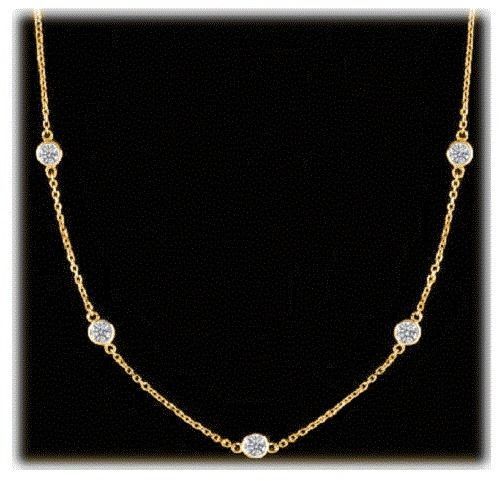 5.7 ct Round Diamond By The Yard 18k Yellow Gold Necklace 19 x 0.30 ct each 32 “