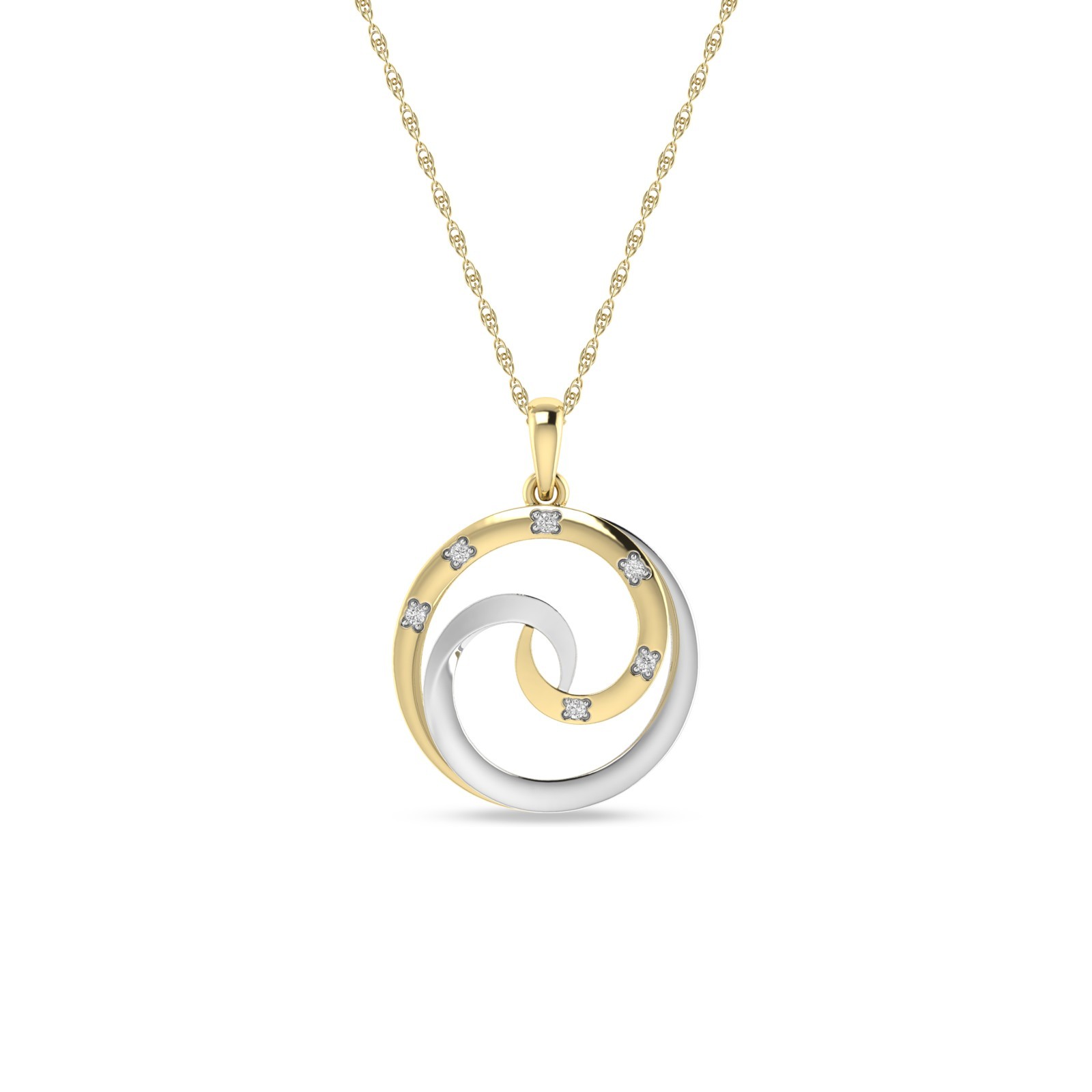 Diamond Swirl Pendant Necklace – 0.03 CTTW Natural Diamond in 10K Two-Tone Gold