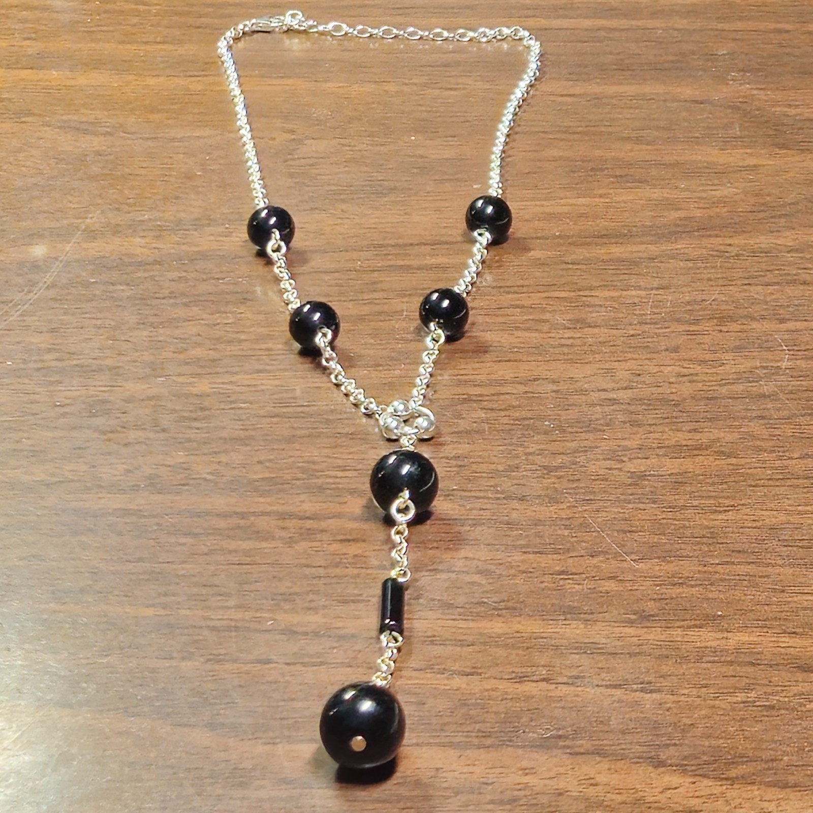 FAS 925 Sterling Silver, Onyx Dangle Necklace 12″