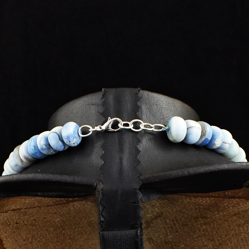 451 Cts Natural Single Strand Blue Lace Agate Rondelle Beads Necklace JK 03E331