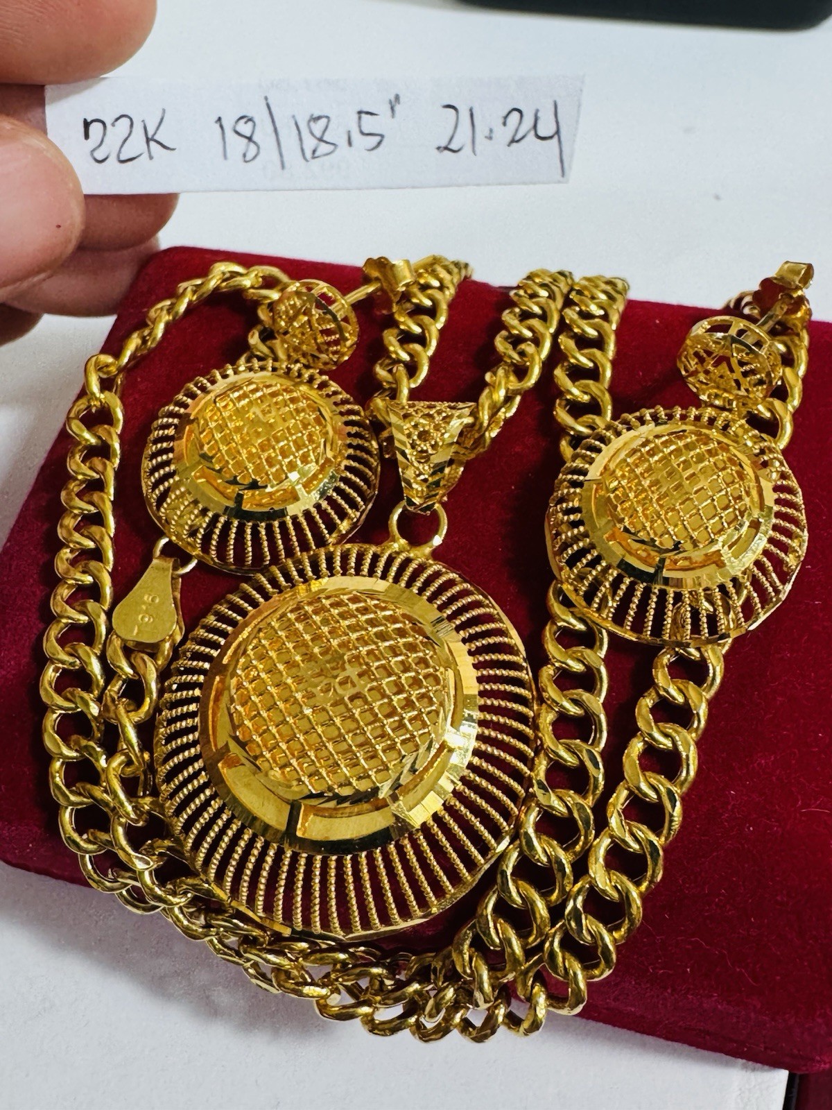 22K 916 Real Gold 18”/18.5” long Round Earring Set Necklace 21.24g 5.5mm WOMENS