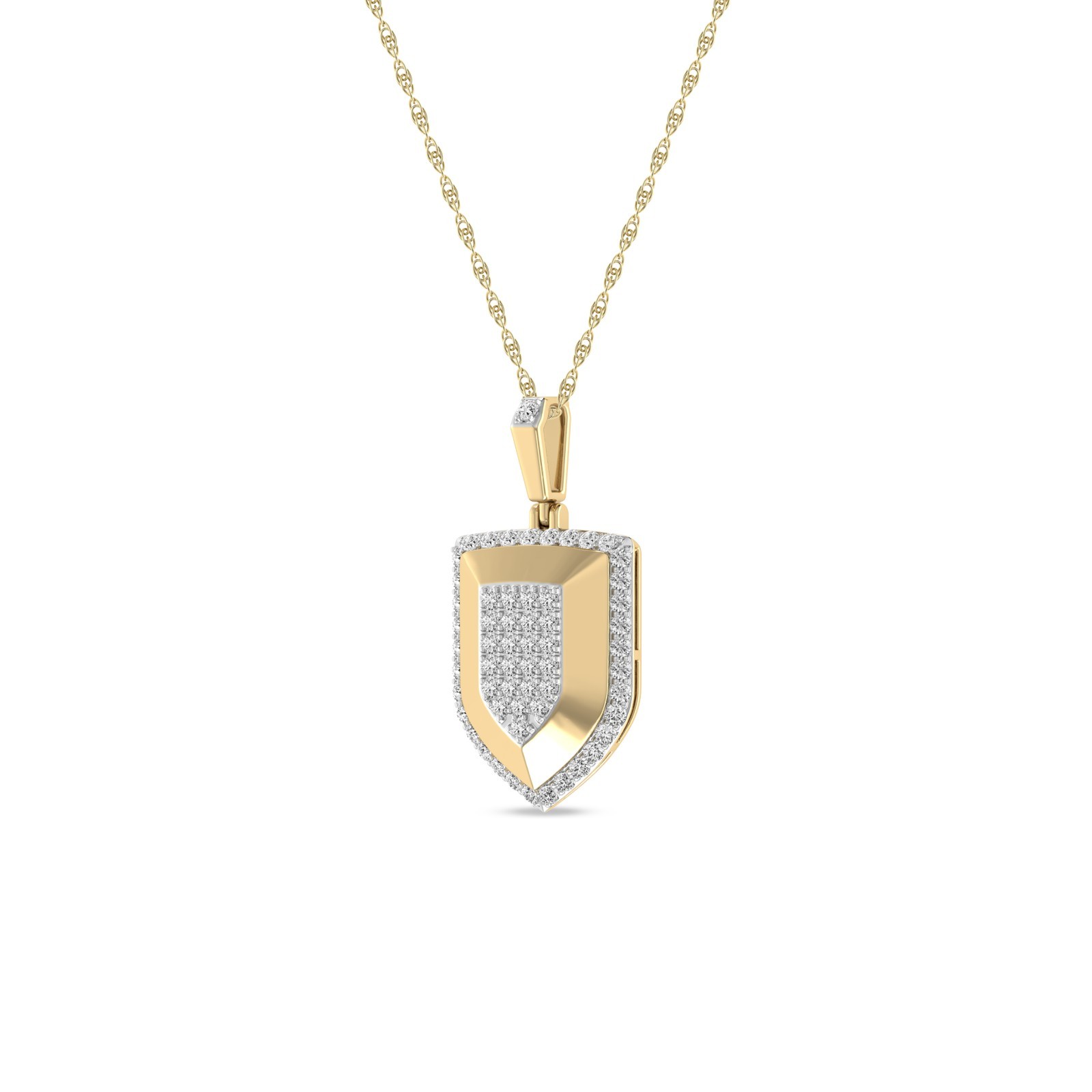 0.50 Ct Round Natural Diamond Shield Pendant in 14K Yellow Gold