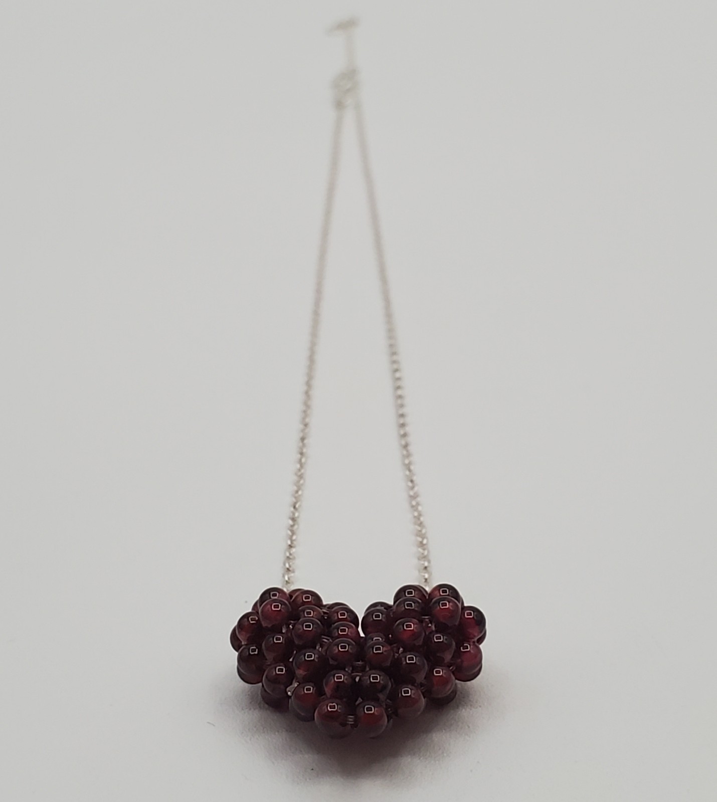 925 Zoe B 3D Garnet Heart Necklace 18in Sterling Silver Cluster Pendant 7.6gtw