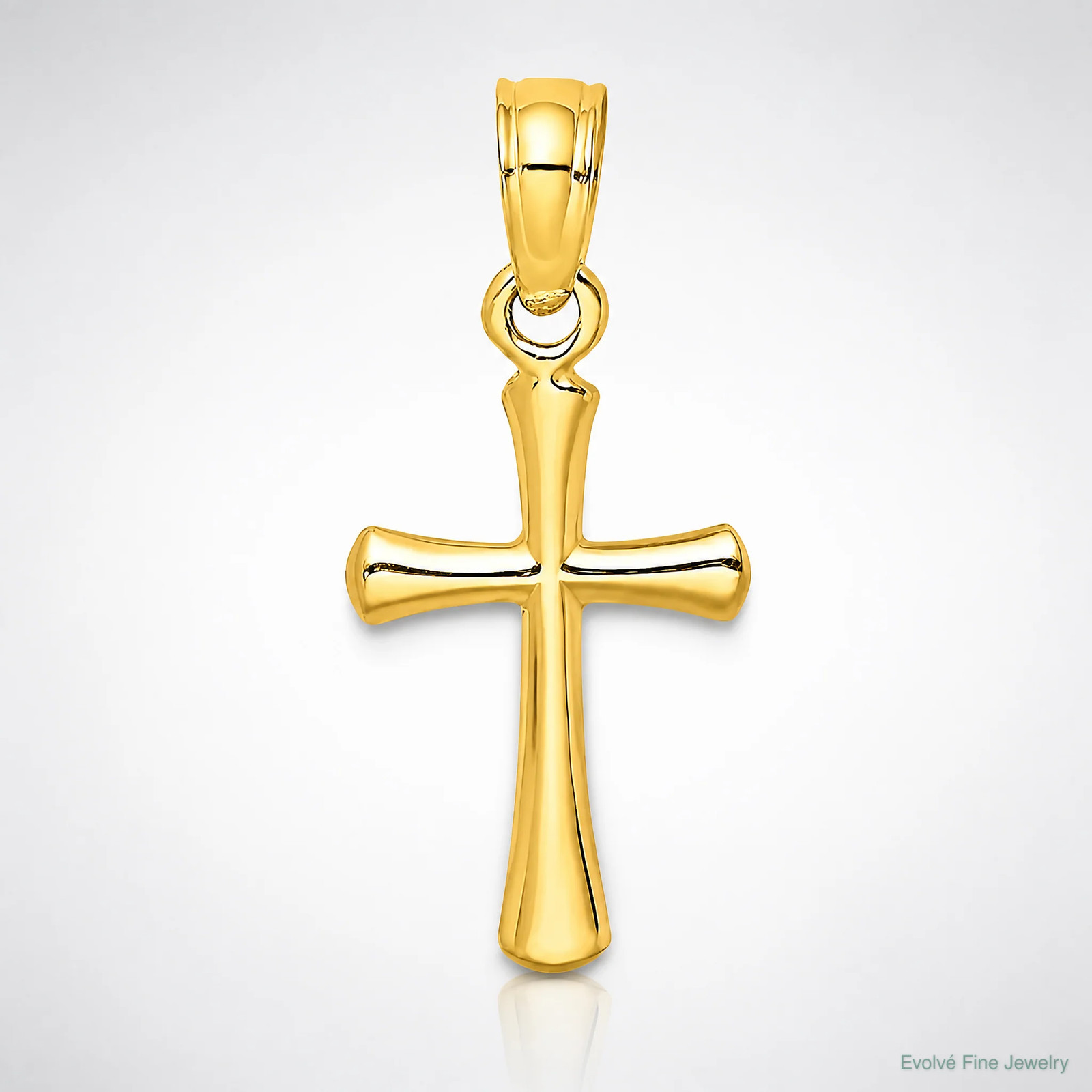 10K / 14K Yellow Gold Polished Beveled Cross W/ Round Tips Charm