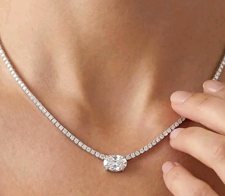 925 Silver, Gorgeous White Diamond Tennis Necklace, 3mm Certified Treated