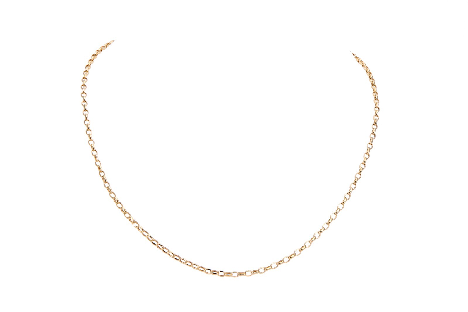 Italian Made 9ct Yellow Gold Oval Belcher Chain Necklace Width 2.2mm, 16-24 Inch