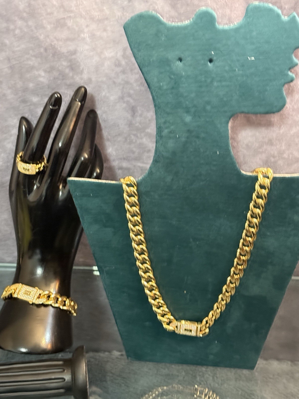Gold plated. Tarnish free none fading necklace set. Ring size 10